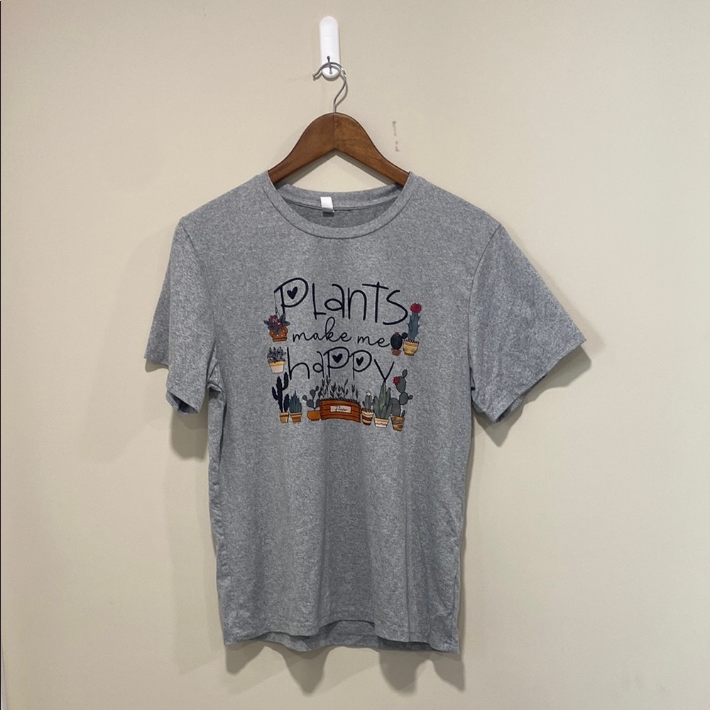 Gray Graphic T-Shirt with Plant Design